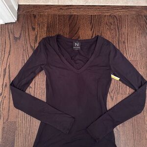 Naked Wardrobe Black V-Neck Long Sleeve Blouse